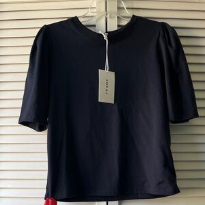 NWT Frame draped femme s|s tee in navy, size S organic 100% cotton